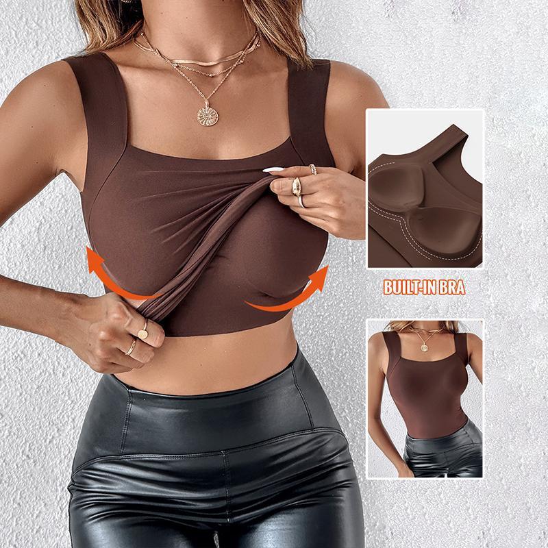 Women's U Neck Shapewear Built-in BraTank High Strechy Sleeveless Slim Fit TopsCamisole