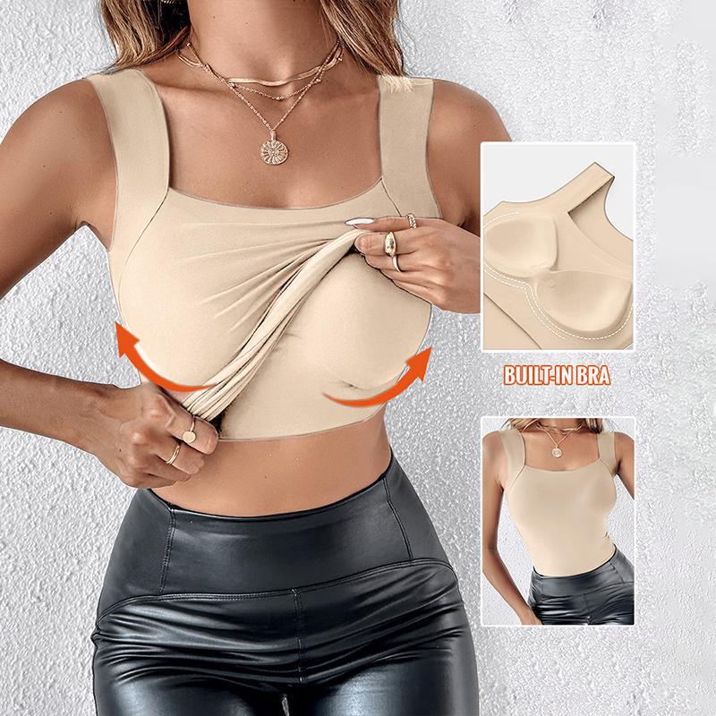 Women's U Neck Shapewear Built-in BraTank High Strechy Sleeveless Slim Fit TopsCamisole