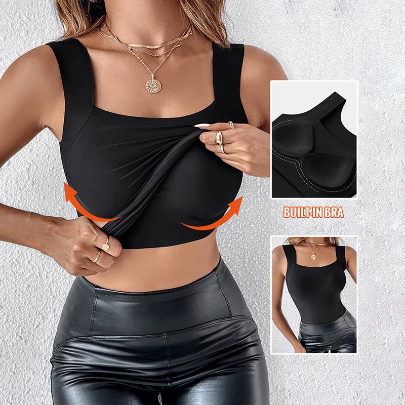 Women's U Neck Shapewear Built-in BraTank High Strechy Sleeveless Slim Fit TopsCamisole