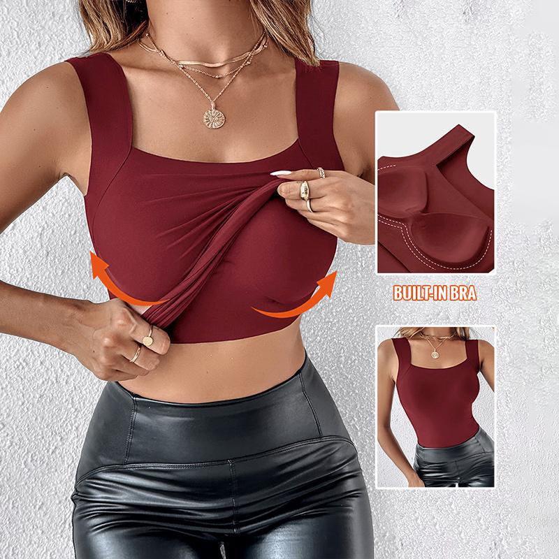 Women's U Neck Shapewear Built-in BraTank High Strechy Sleeveless Slim Fit TopsCamisole