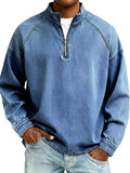 Men's Retro Fashion Distressed Raglan Sleeve Stand Collar Long-Sleeve Top