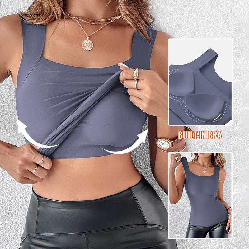 Women's U Neck Shapewear Built-in BraTank High Strechy Sleeveless Slim Fit TopsCamisole