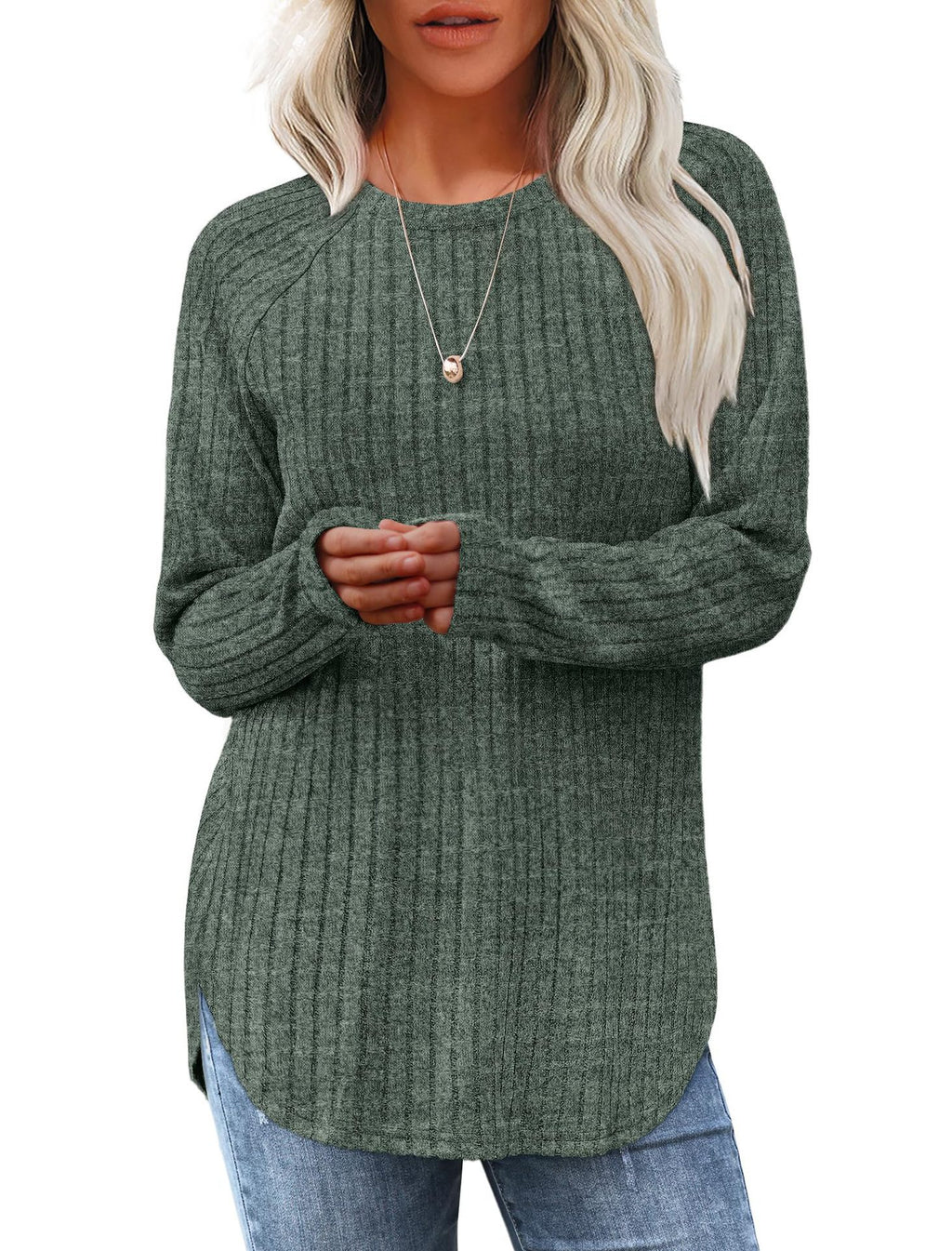 Long-sleeved, loose-fitting, casual, versatile, round neck, high and low arc-shaped women's clothing
