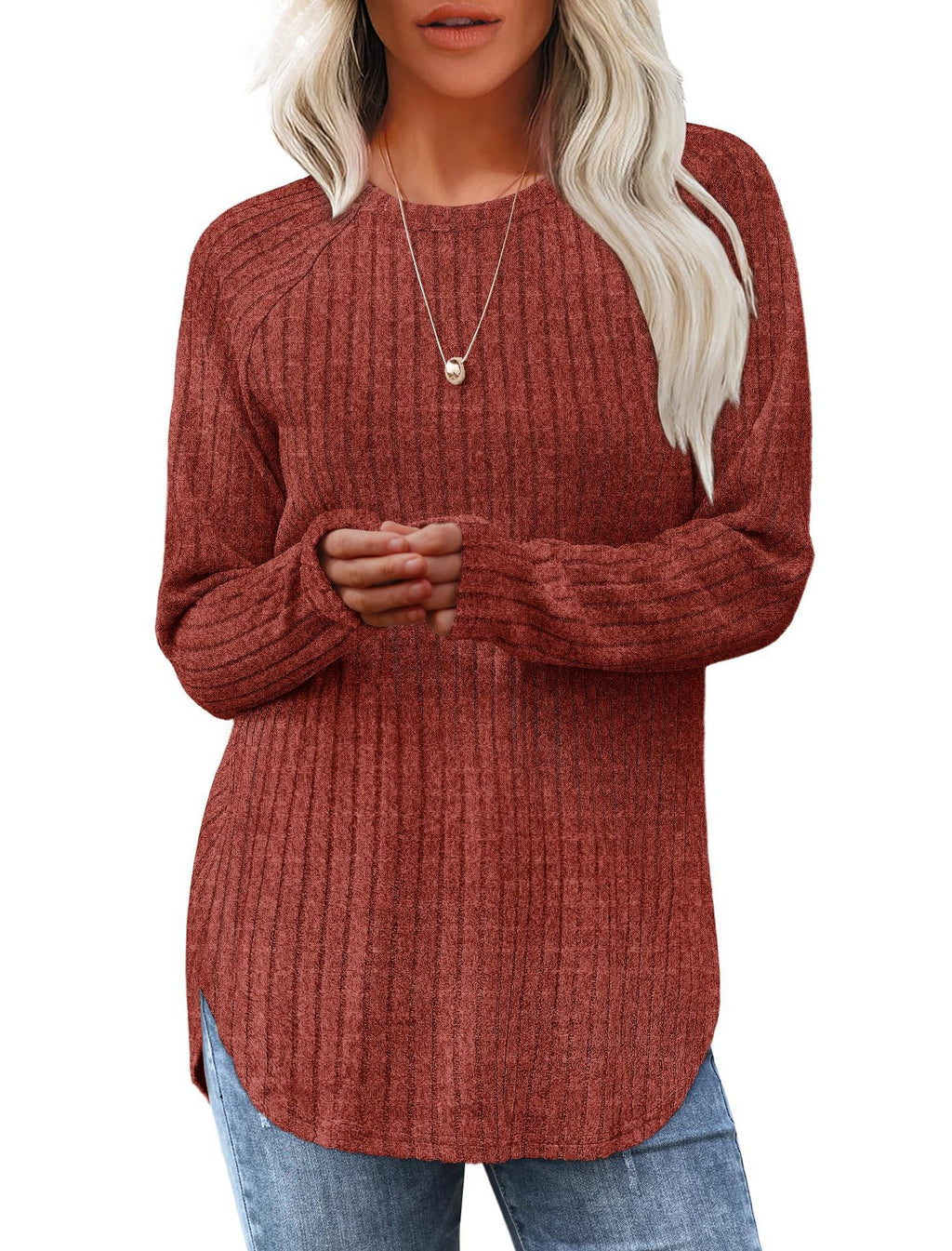 Long-sleeved, loose-fitting, casual, versatile, round neck, high and low arc-shaped women's clothing