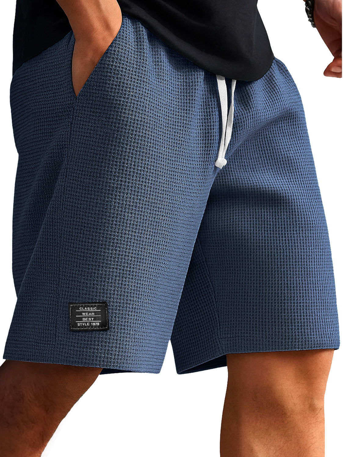 Men's Everyday Waffle Embroidered Logo Casual Solid Shorts