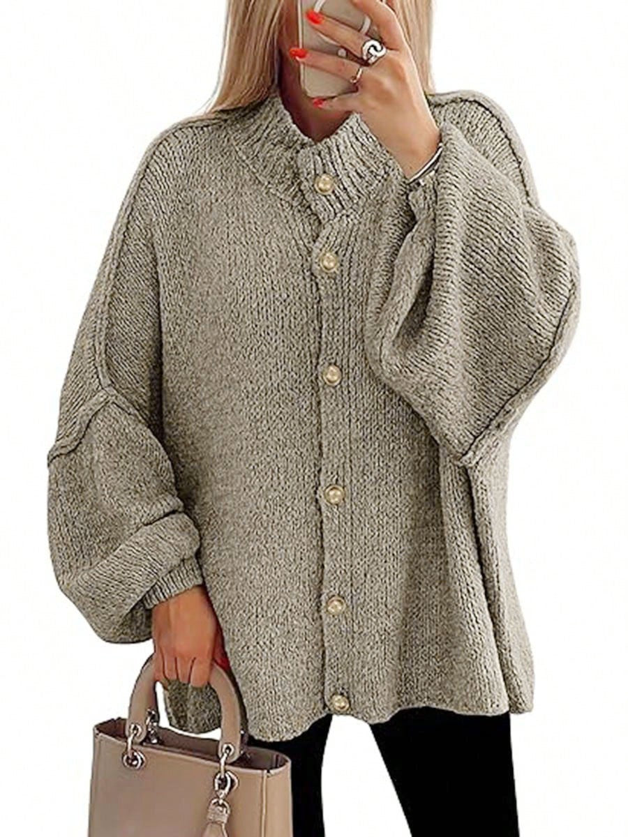 PrettyGarden Women's Winter Button Down Cardigan Sweaters Mock Neck Lantern LongSleeve Chunky Knit Jacket Trendy Outerwear