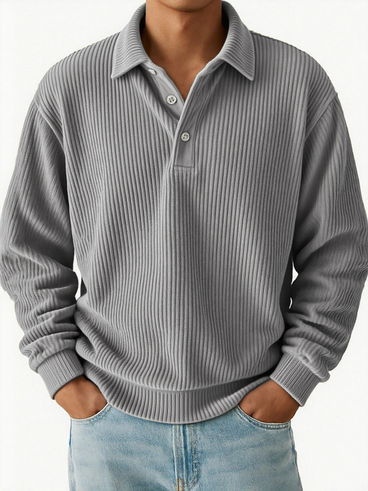 Men's Vintage Corduroy Pit Striped Casual Long Sleeve Polo Shirt