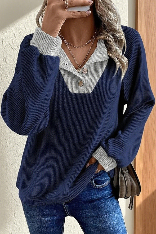 EVALESS Women's Spring Lightweight Puff Long Sleeve Sweatshirt, V Neck Button Up Solid,Casual Basic Pullover Tops, 2026 Fashion Minimalist Outfit