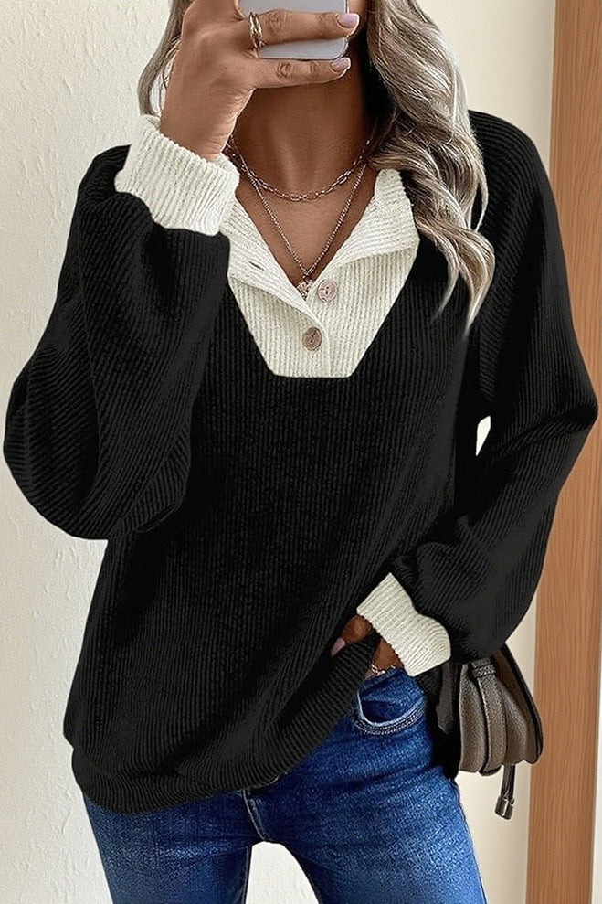 EVALESS Women's Spring Lightweight Puff Long Sleeve Sweatshirt, V Neck Button Up Solid,Casual Basic Pullover Tops, 2026 Fashion Minimalist Outfit