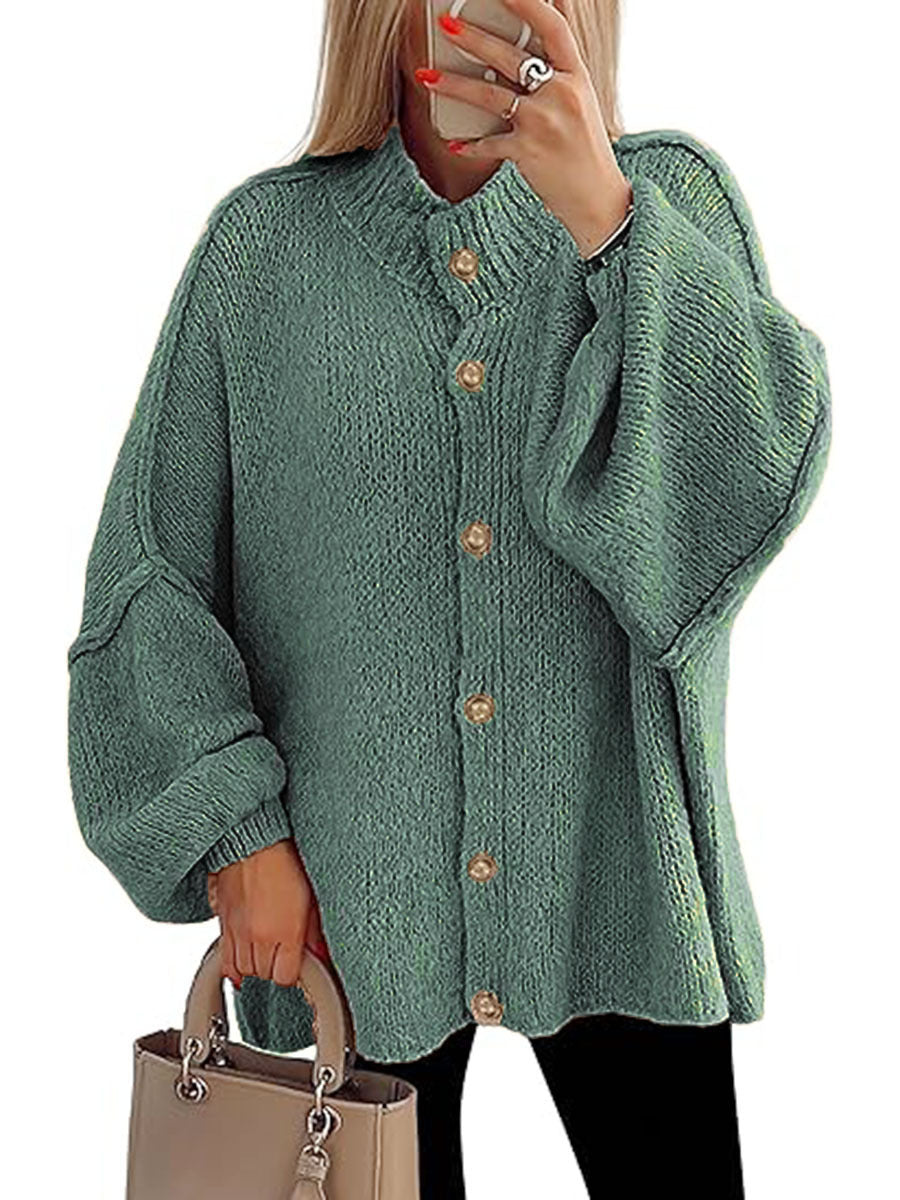 PrettyGarden Women's Winter Button Down Cardigan Sweaters Mock Neck Lantern LongSleeve Chunky Knit Jacket Trendy Outerwear