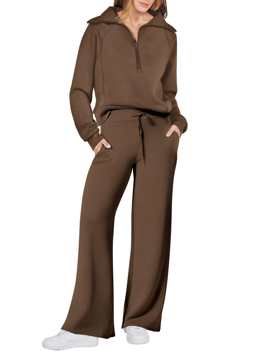 Women's Two-Piece Outfit Half-ZipSweatshirt & Wide Leg Sweatpants Tracksuit forAutumn Sportswear Running Fitness LoungewearSet