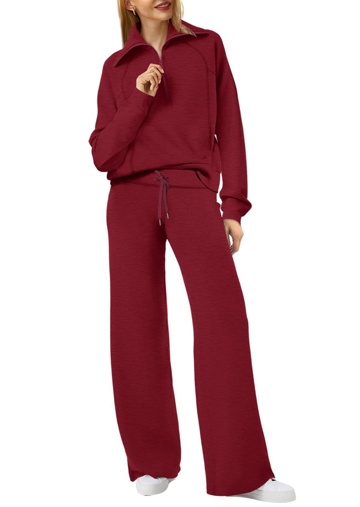 Women's Two-Piece Outfit Half-ZipSweatshirt & Wide Leg Sweatpants Tracksuit forAutumn Sportswear Running Fitness LoungewearSet