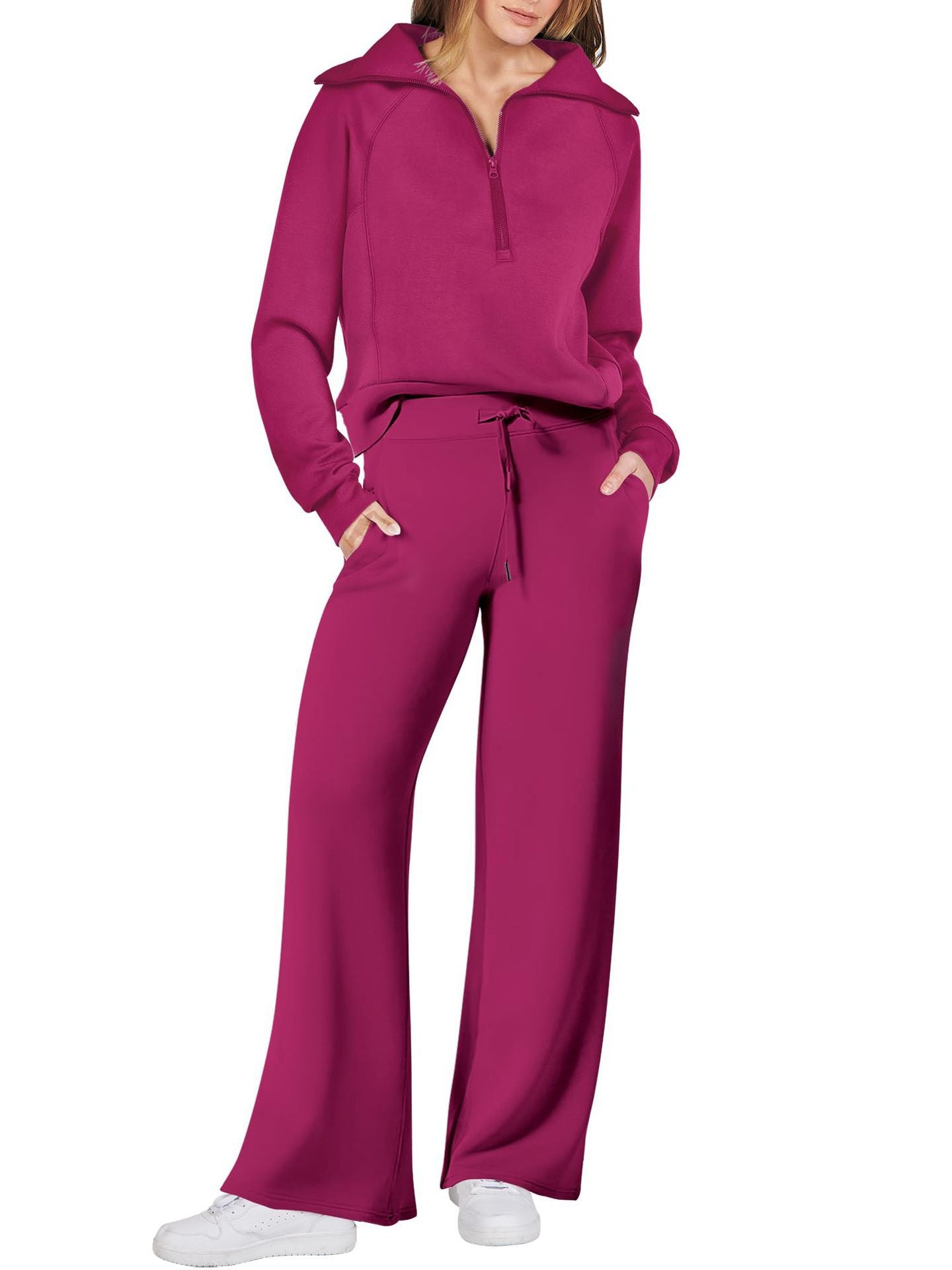 Women's Two-Piece Outfit Half-ZipSweatshirt & Wide Leg Sweatpants Tracksuit forAutumn Sportswear Running Fitness LoungewearSet