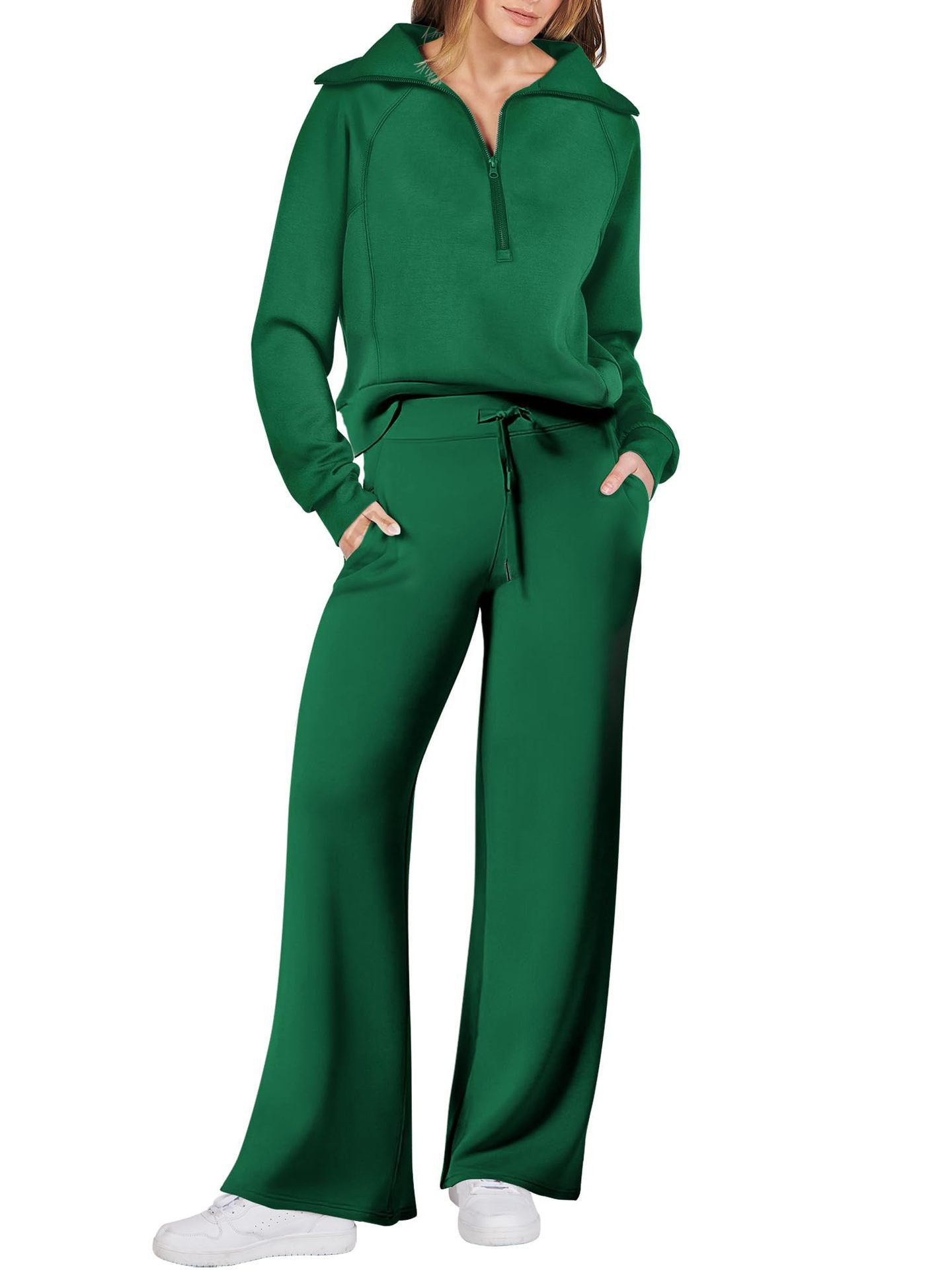 Women's Two-Piece Outfit Half-ZipSweatshirt & Wide Leg Sweatpants Tracksuit forAutumn Sportswear Running Fitness LoungewearSet