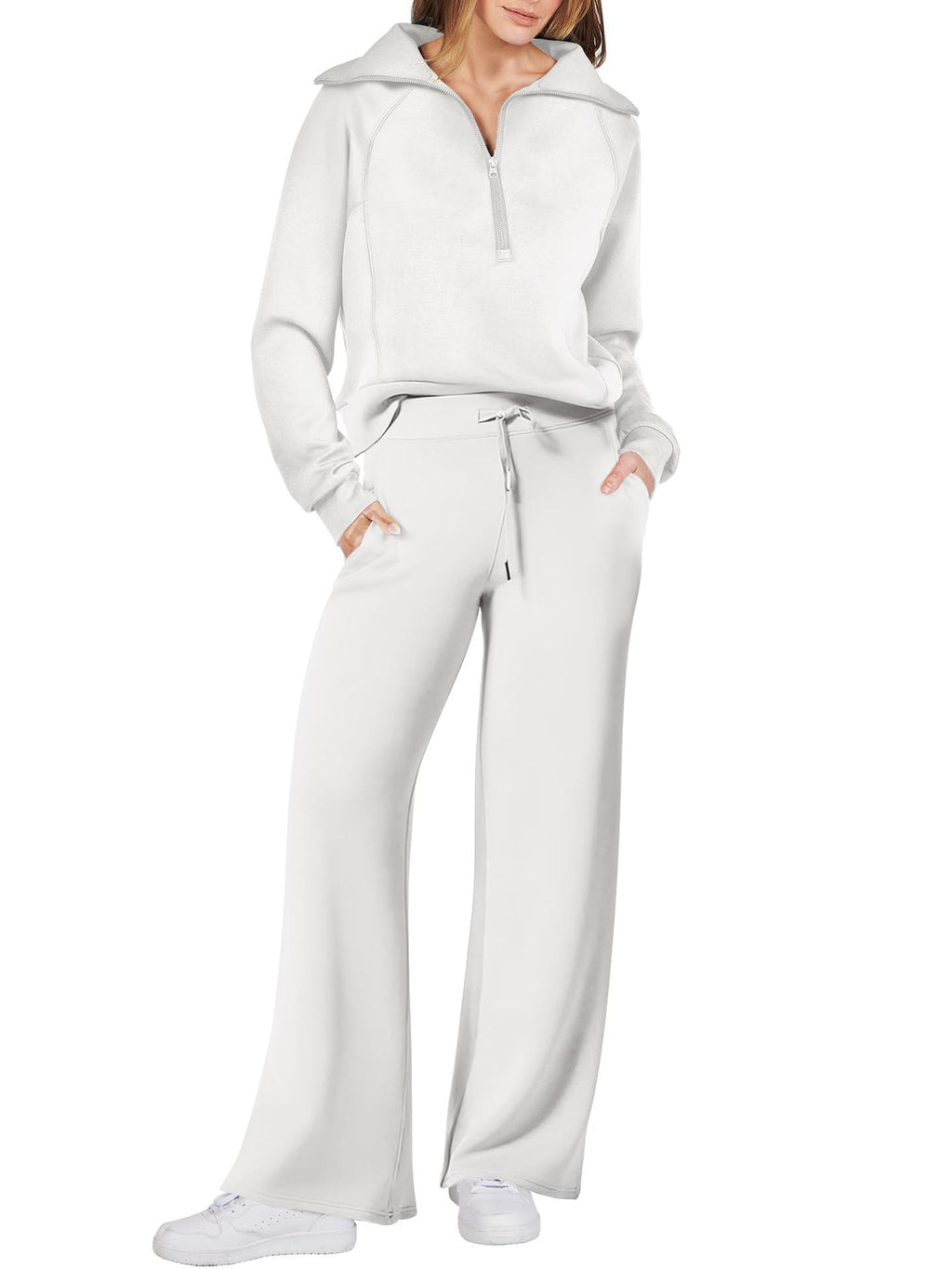 Women's Two-Piece Outfit Half-ZipSweatshirt & Wide Leg Sweatpants Tracksuit forAutumn Sportswear Running Fitness LoungewearSet