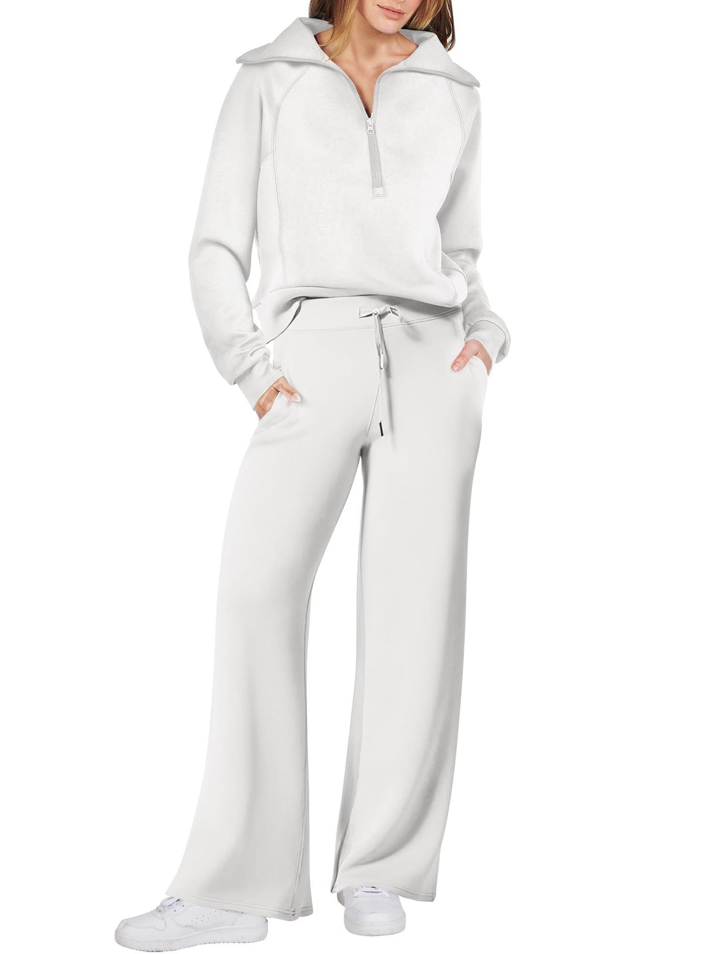 Women's Two-Piece Outfit Half-ZipSweatshirt & Wide Leg Sweatpants Tracksuit forAutumn Sportswear Running Fitness LoungewearSet