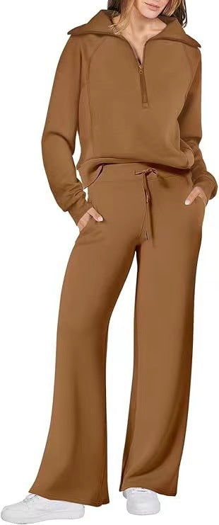 Women's Two-Piece Outfit Half-ZipSweatshirt & Wide Leg Sweatpants Tracksuit forAutumn Sportswear Running Fitness LoungewearSet