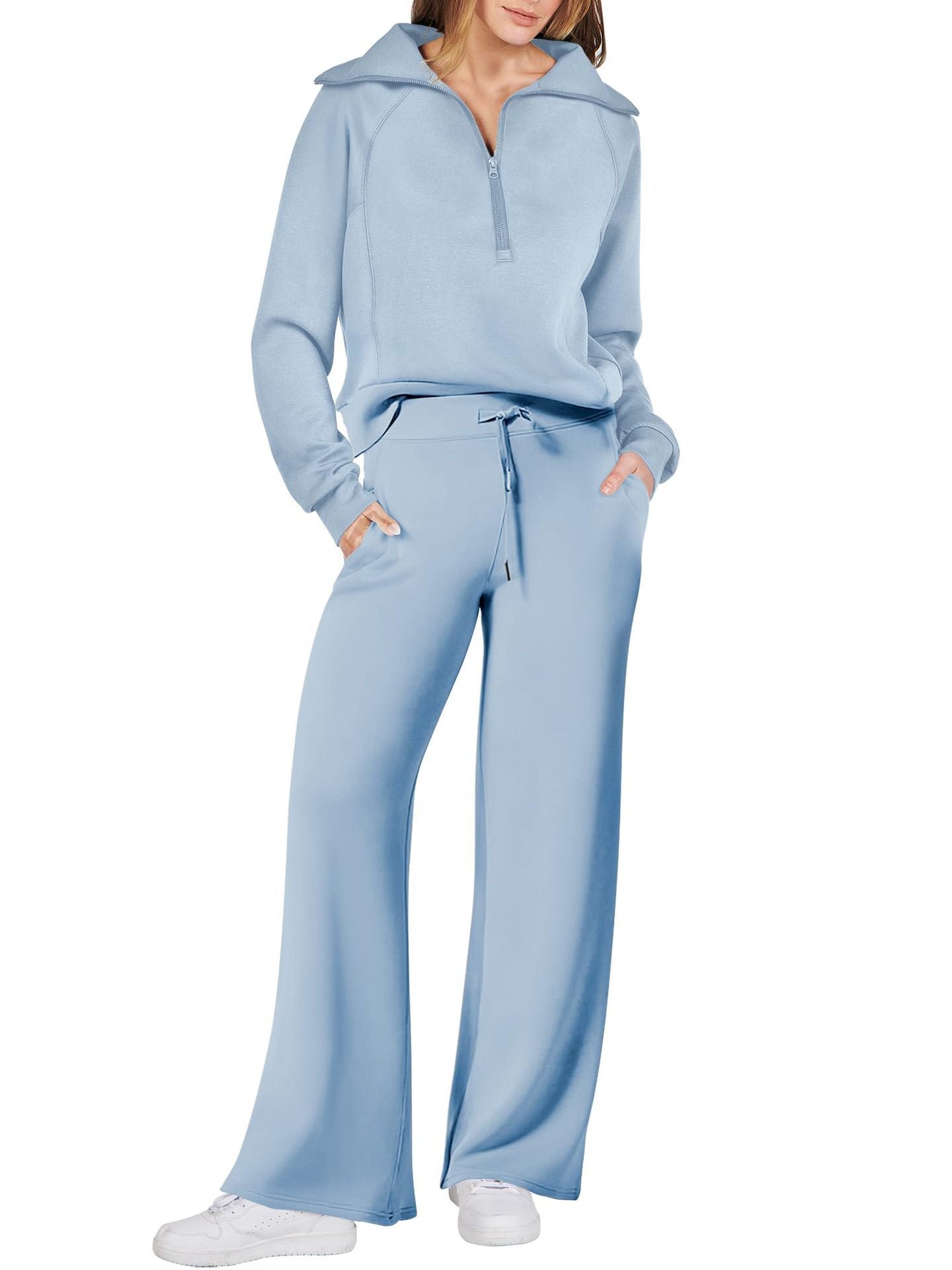 Women's Two-Piece Outfit Half-ZipSweatshirt & Wide Leg Sweatpants Tracksuit forAutumn Sportswear Running Fitness LoungewearSet