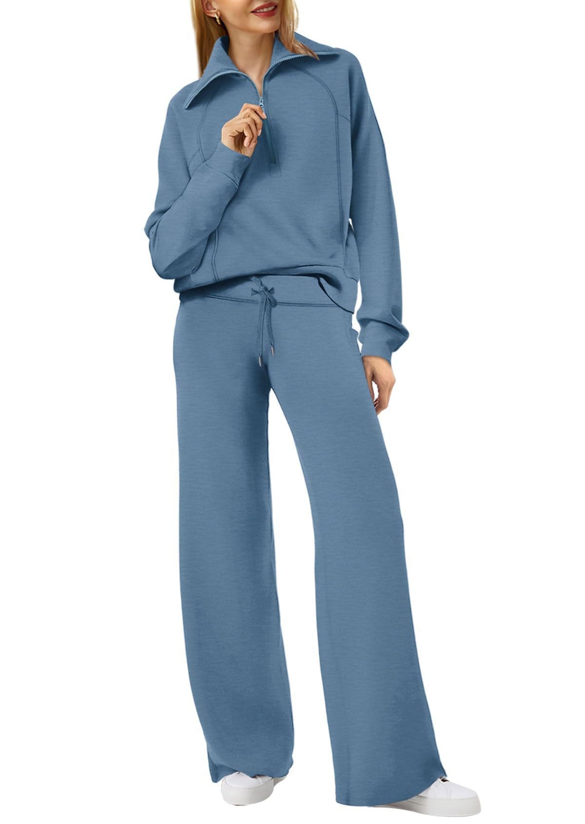 Women's Two-Piece Outfit Half-ZipSweatshirt & Wide Leg Sweatpants Tracksuit forAutumn Sportswear Running Fitness LoungewearSet