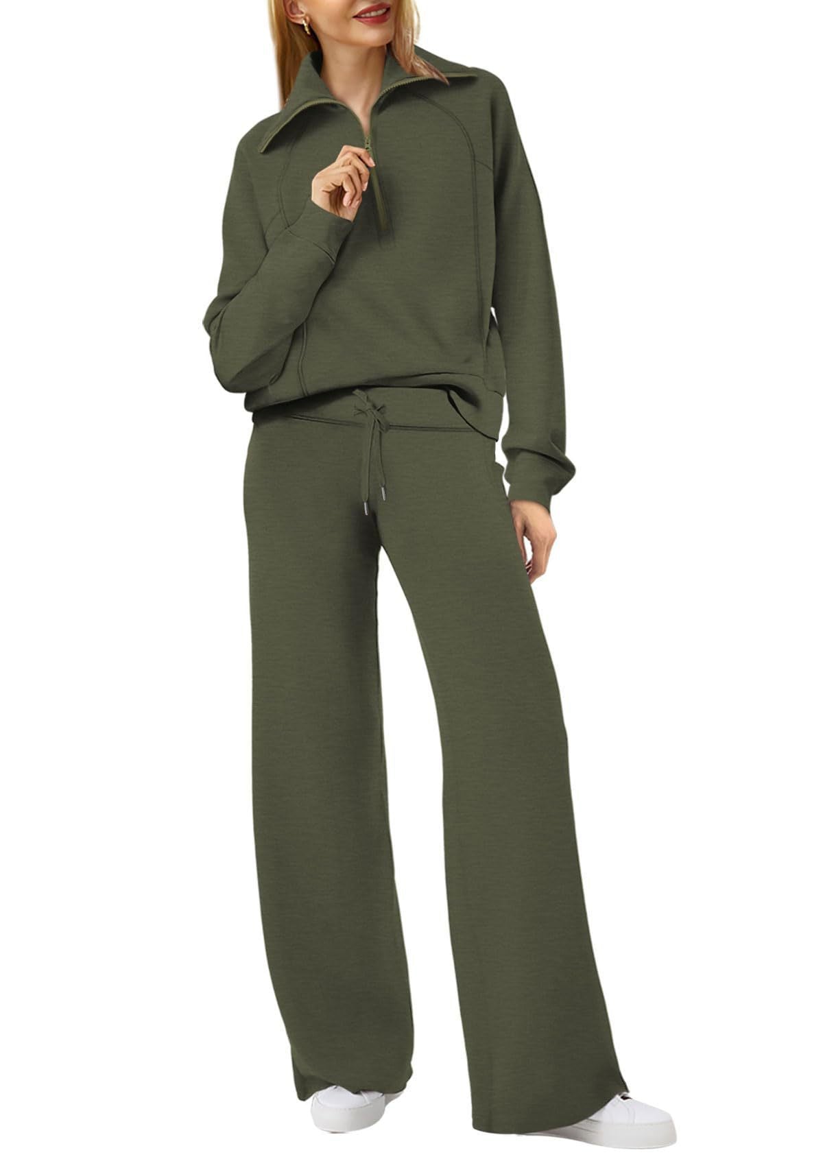 Women's Two-Piece Outfit Half-ZipSweatshirt & Wide Leg Sweatpants Tracksuit forAutumn Sportswear Running Fitness LoungewearSet