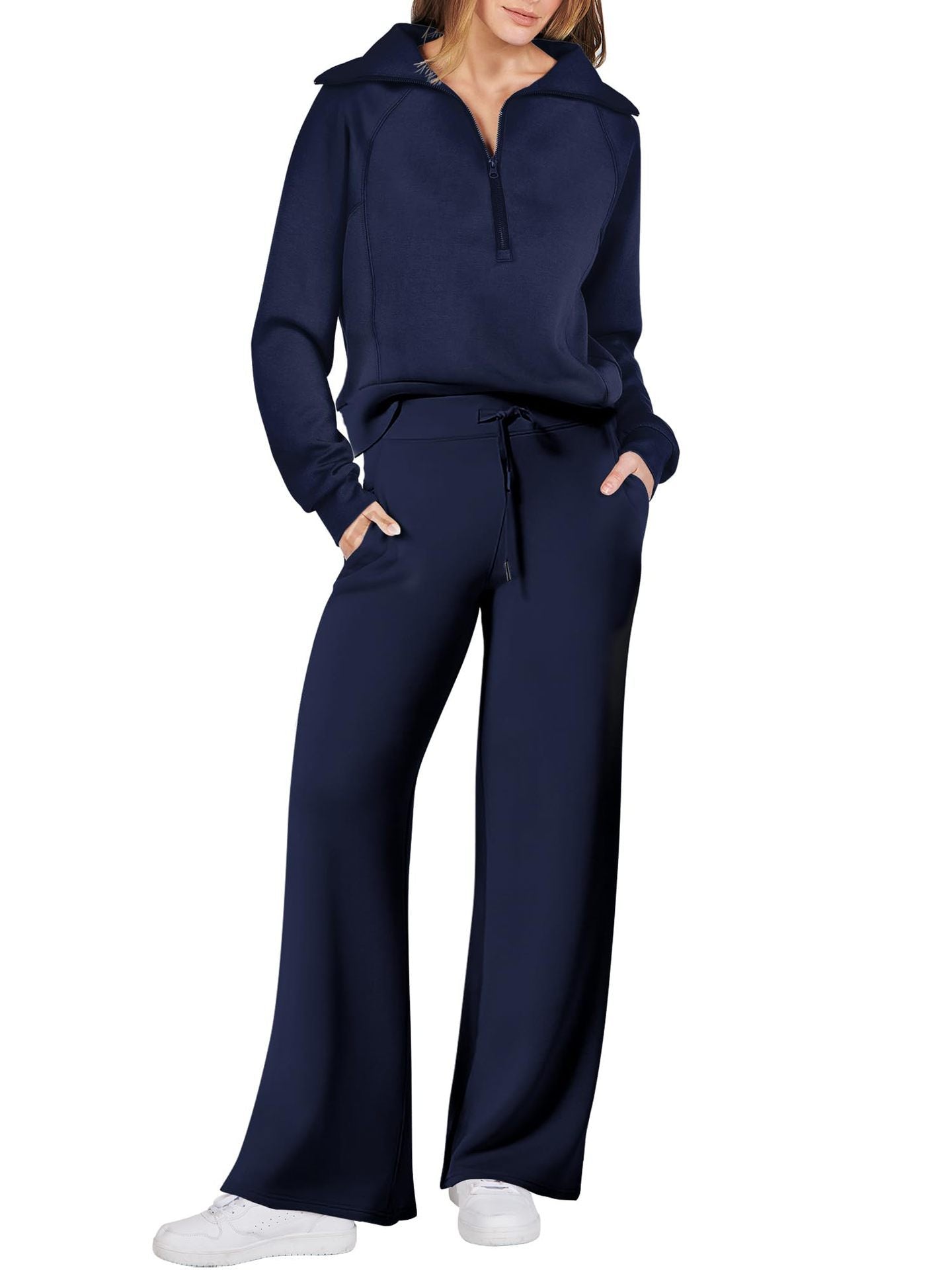 Women's Two-Piece Outfit Half-ZipSweatshirt & Wide Leg Sweatpants Tracksuit forAutumn Sportswear Running Fitness LoungewearSet