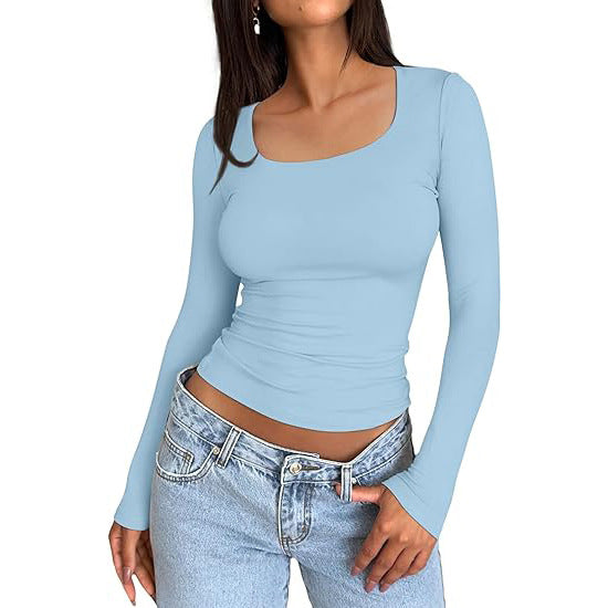 Women's 3 Pack Long Sleeve CropTops Slim Fit Y2K Fashion Basic Layering ShirtsHaze Blue White Black Minimalist Casual KoreanStyle Everyday Womenswear Short-Summer