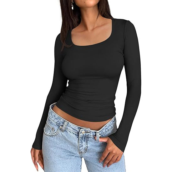 Women's 3 Pack Long Sleeve CropTops Slim Fit Y2K Fashion Basic Layering ShirtsHaze Blue White Black Minimalist Casual KoreanStyle Everyday Womenswear Short-Summer