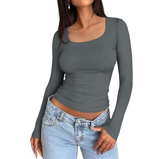 Women's 3 Pack Long Sleeve CropTops Slim Fit Y2K Fashion Basic Layering ShirtsHaze Blue White Black Minimalist Casual KoreanStyle Everyday Womenswear Short-Summer