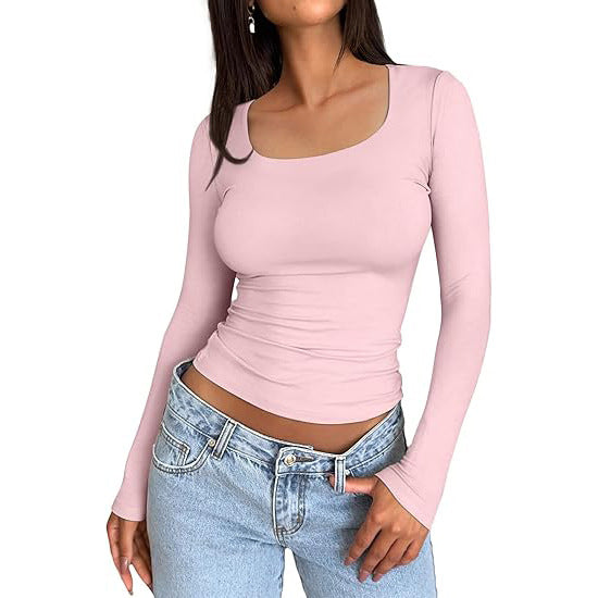 Women's 3 Pack Long Sleeve CropTops Slim Fit Y2K Fashion Basic Layering ShirtsHaze Blue White Black Minimalist Casual KoreanStyle Everyday Womenswear Short-Summer