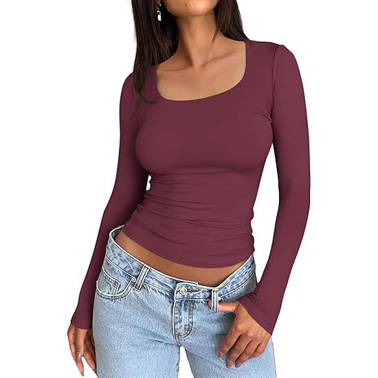 Women's 3 Pack Long Sleeve CropTops Slim Fit Y2K Fashion Basic Layering ShirtsHaze Blue White Black Minimalist Casual KoreanStyle Everyday Womenswear Short-Summer
