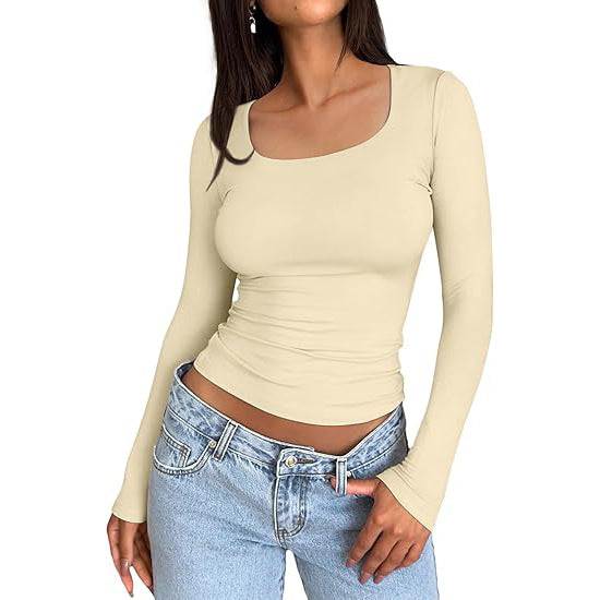 Women's 3 Pack Long Sleeve CropTops Slim Fit Y2K Fashion Basic Layering ShirtsHaze Blue White Black Minimalist Casual KoreanStyle Everyday Womenswear Short-Summer