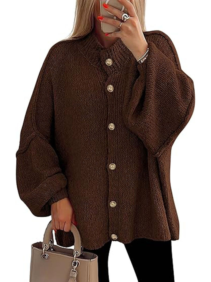 PrettyGarden Women's Winter Button Down Cardigan Sweaters Mock Neck Lantern LongSleeve Chunky Knit Jacket Trendy Outerwear