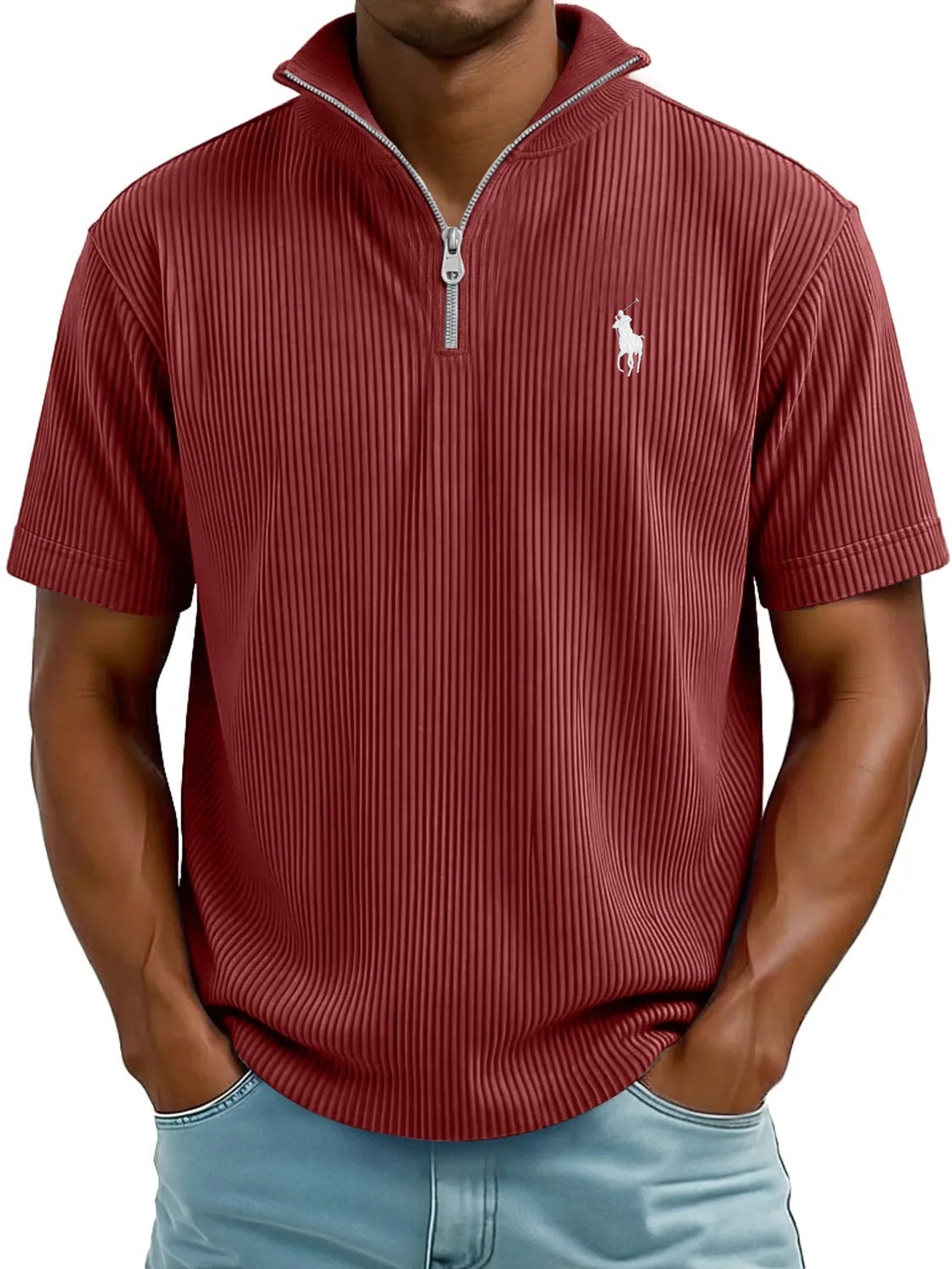 Textured QuarterZip Polo Shirt Modern
