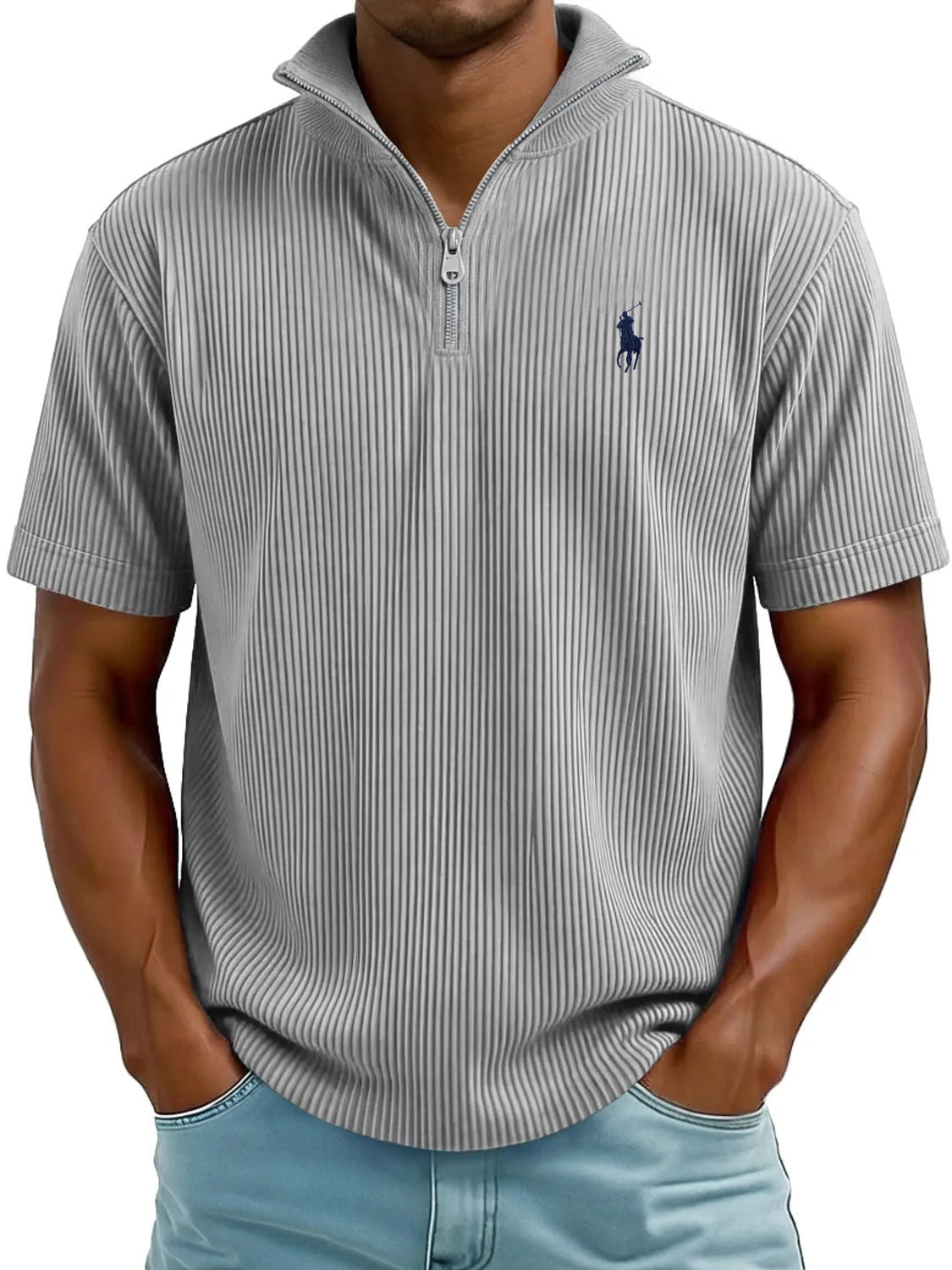 Textured QuarterZip Polo Shirt Modern