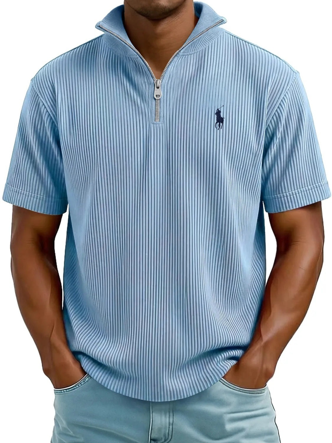 Textured QuarterZip Polo Shirt Modern