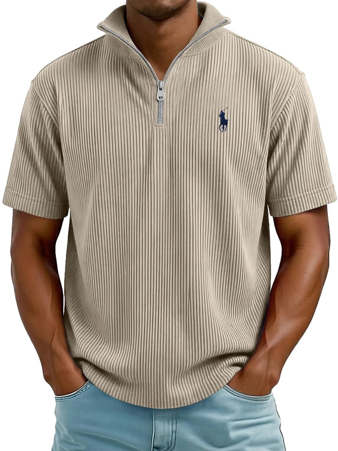 Textured QuarterZip Polo Shirt Modern