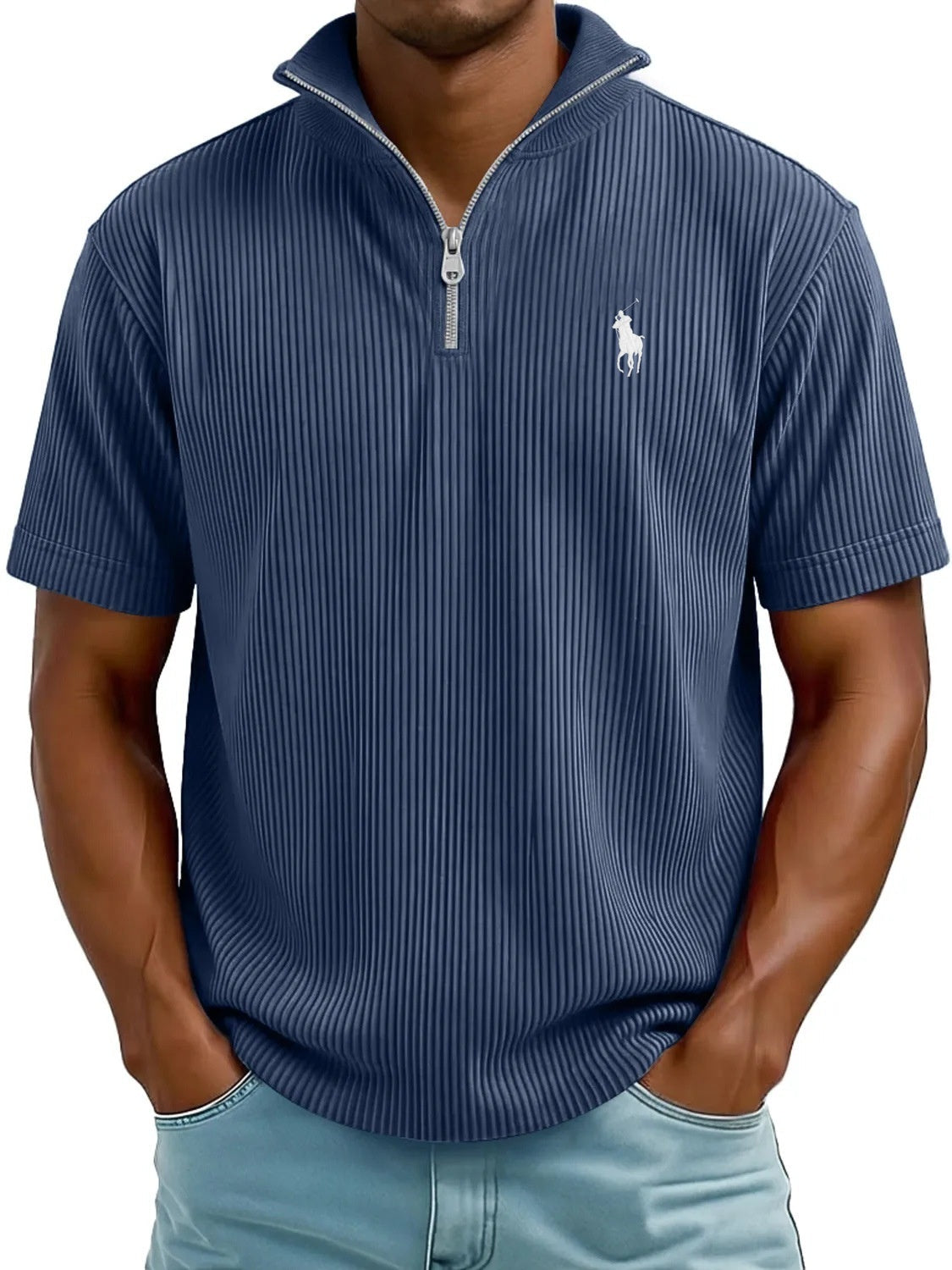 Textured QuarterZip Polo Shirt Modern