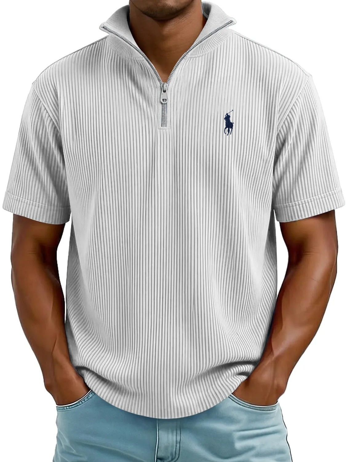 Textured QuarterZip Polo Shirt Modern