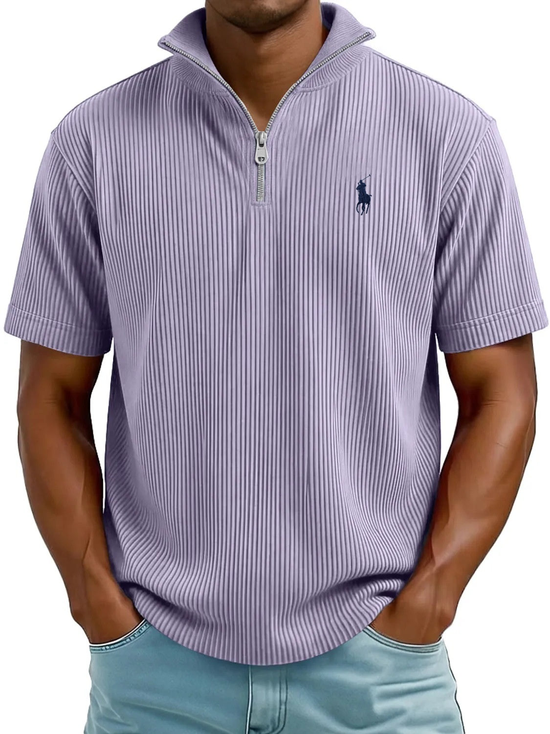Textured QuarterZip Polo Shirt Modern