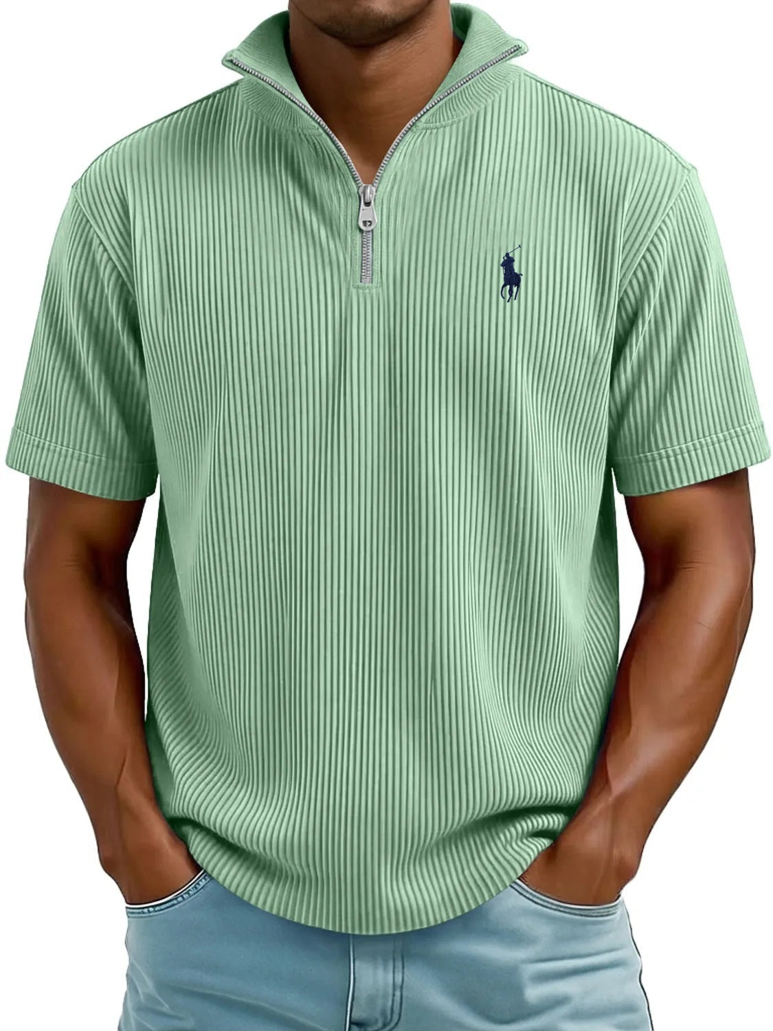 Textured QuarterZip Polo Shirt Modern