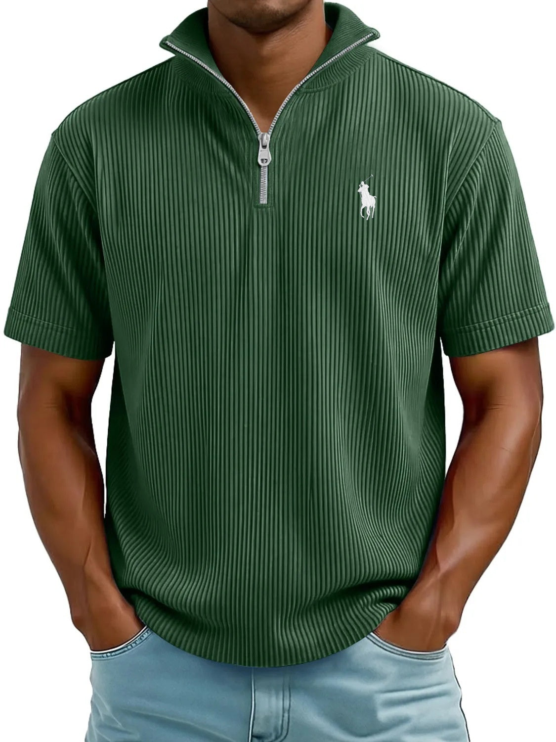 Textured QuarterZip Polo Shirt Modern
